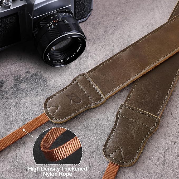 Padwa Lifestyle Green Brown Leather Camera Strap - 1.5" Soft Full Grain Cowhide Camera Straps for Photographers, Soft Suede Fabric Padded Leather Strap with Quick Release fits All Cameras - Image 5