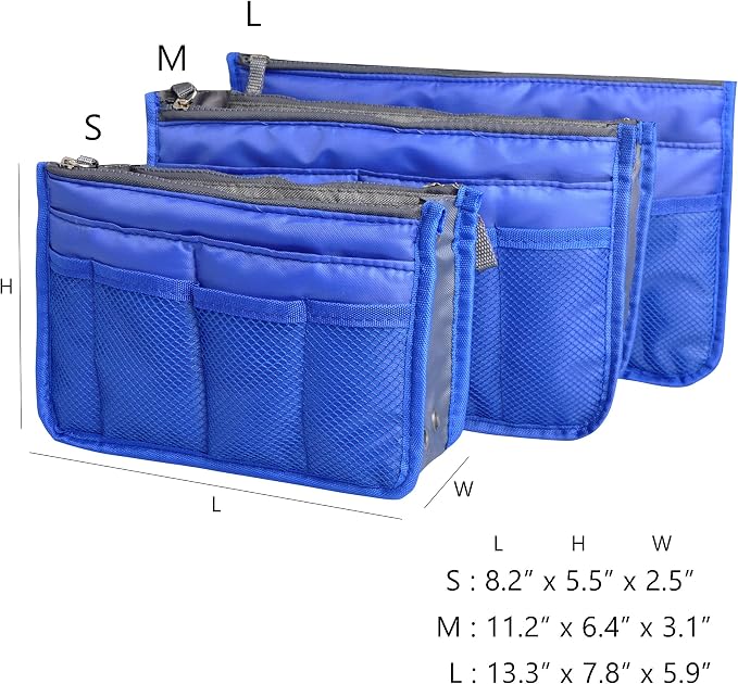 Vercord Purse Organizer Insert for Handbags Bag Organizers Inside Tote Pocketbook Women Nurse Nylon 13 Pockets Sapphire Blue Large - Image 3