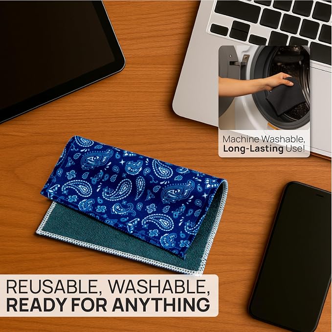 Microfiber Wholesale Quick Cloth Glasses Cleaning Cloths 8x8 Paisley Blue | 1-Pack with Case | Double-Sided Lens Cleaner Eyeglasses, Camera, Screens & Glass | Reusable Microfiber Glass Polishing Cloths - Image 4