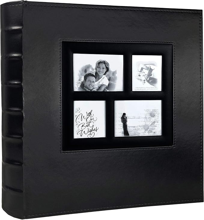 RECUTMS Photo Album 4x6 500 Photos Leather Large Family Memory Book Black | Large Capacity, Black Inner Page, Horizontal Vertical Pockets, Travel Graduation Wedding Photobook, DIY Cover Window by RECUTMS