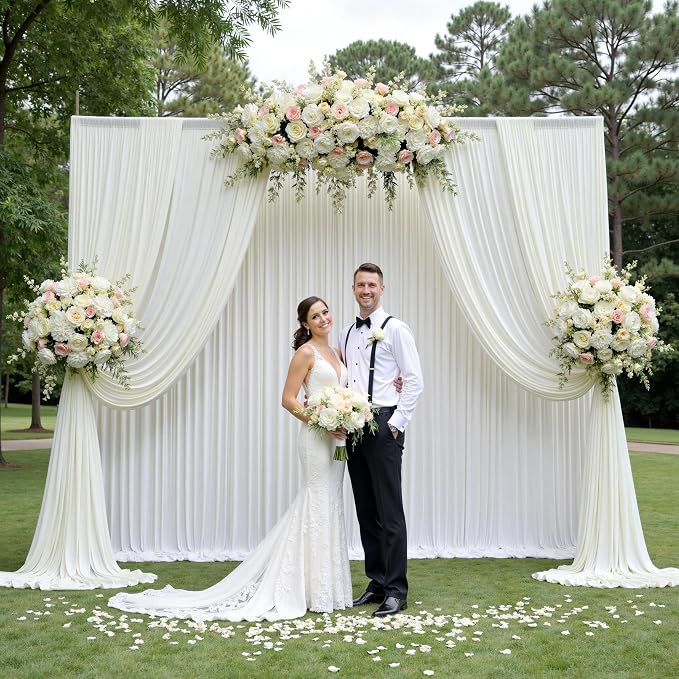 20x12 ft Ivory Backdrop Curtains for Weddings Parties, Birthdays and Photos | 4 Panels 5x12 ft, Wrinkle-Free Polyester Drapes, Washable, Ironable, 4 in Rod Pocket for Baby Showers Photography Background - Image 3