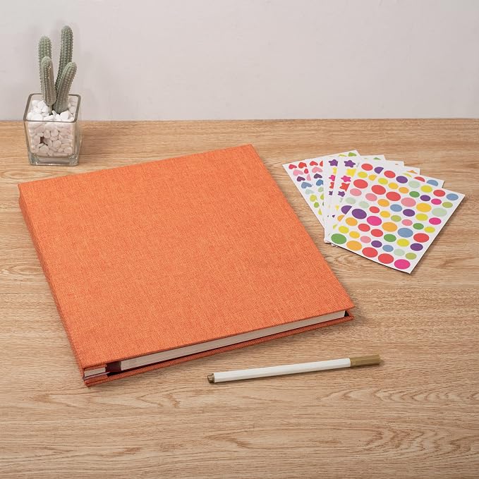 Large Photo Album Self Adhesive for 4x6 5x7 8x10 Pictures Magnetic Scrapbook Album 20 Sheets / 40 Pages Linen Cover DIY Photo Album with A Metallic Pen and and Plastic Board(Orange) - Image 6