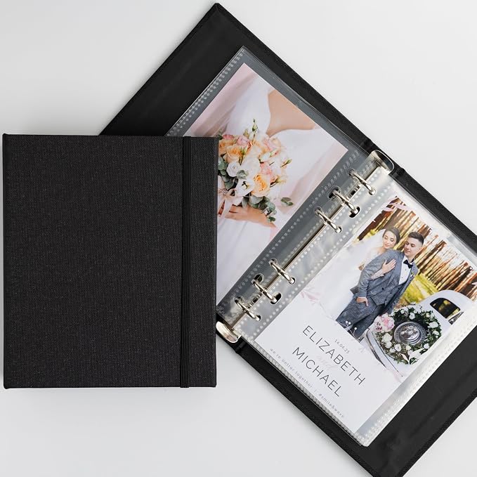 Photo Album For 2X6 Photo Booth Slip In Strips And 4X6 Pictures - 6 Ring Notebook Binder With 20 2 By 6 Sleeves - Fits 80 Photobooth Prints (JET BLACK - LINEN HARDCOVER, 4X6) - Image 4