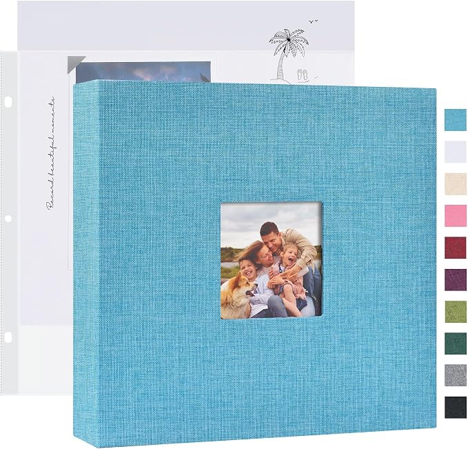 Mublalbum 8x8 Inch 3 Ring DIY Scrapbook Photo Album 40 Pages, Blue | 3 Ring Binder Scrapbook, Linen Cover, 20 Plastic Sleeves 40 Pages, Memory Book for Wedding, Baby, Family, DIY Projects by Mublalbum