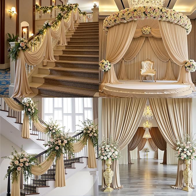 10x16 ft Champagne Backdrop Curtains for Weddings, Birthdays and Photos | 2 Panels 5x16 ft, Wrinkle-Free Polyester Drapes, Washable, Ironable, 4 in Rod Pocket for Baby Showers and Graduations - Image 8