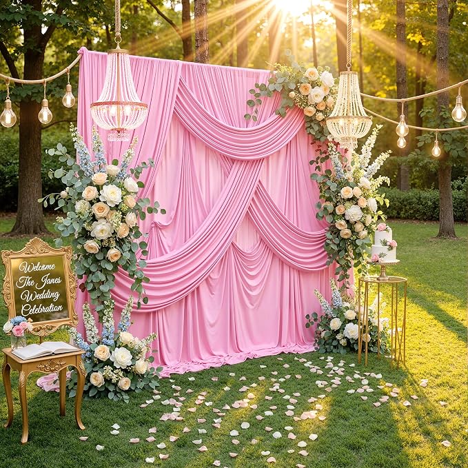 40ft x 10ft Wrinkle Free Baby Pink Backdrop Curtains for Parties, 8 Panels 5x10ft Silky Polyester Photo Backdrop Drapes for Birthday Wedding Party Photography Background Decoration - Image 8