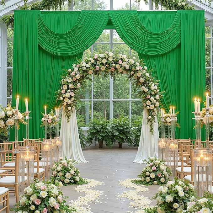 10 ft x 10 ft Wrinkle Free Green Backdrop Curtain for Parties, 2 Panels 10ft Polyester Green Photo Backdrop Drapes for Graduation Birthday Wedding Party Stage Curtains - Image 2