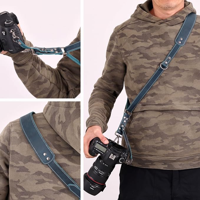 Padwa Lifestyle Green Single Camera Harness Strap for One Camera - Professional Single Full Grain Leather Camera Harness with Thick Padded,Quick Release Gear DSLR Camera Straps for Photographers - Image 4
