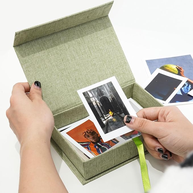 Vienrose Small Photo Storage Box, 4"x6", Linen Postcard Keeper, Grass Green | 1Pc Sturdy Linen Cover Box for Photos, Postcards & Sticker Storage, Perfect for Home, Office, Craft Room, and Travel - Image 3