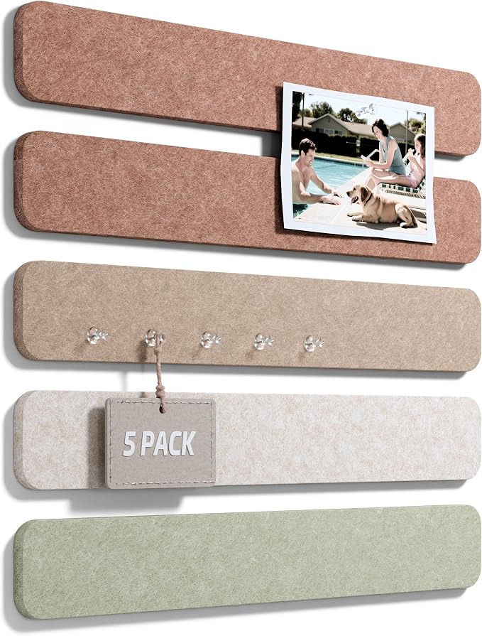 Fluxynara 13" x 2" Felt Wall Panels, Boho | 5-Pack Includes 35 Push Pins and Adhesive Tabs for Photos, Notes and Decor in Bedroom Doors, Home Office or Studios by FLUXYNARA