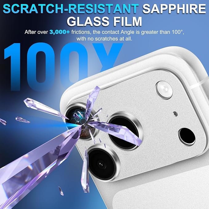 Suoman for iPhone 17 Pro Max Camera Lens Protector -Silver | [All-in-one Frosted] [Strong-Adhesion] Metal Frame Tempered Glass Camera Lens Cover - Image 4