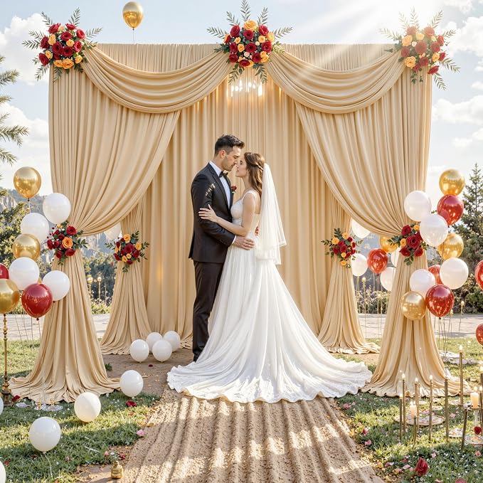 10 ft x 10 ft Wrinkle Free Champagne Backdrop Curtain for Parties, 2 Panels 10ft Polyester Champagne Photo Backdrop Drapes for Graduation Birthday Wedding Party Stage Curtains - Image 2