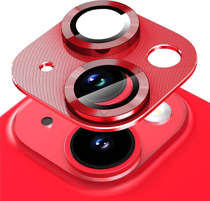 Suoman for iPhone 14 6.1 inch/iPhone 14 Plus 6.7 inch Camera Lens Protector, 9H Tempered Glass Film, [Does not Affect Night Shots] Metal Lens Protective Cover -Red by Suoman