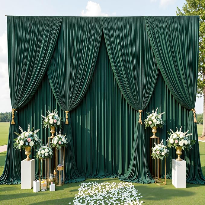 50ftx10ft Wrinkle Free Hunter Green Backdrop Curtains for Party Background, 10 Panels Silky Fabric Green Photo Backdrop Drapes Back Drop Cloth for Wedding Birthday Photography Baby Shower Decor by CO-AVE
