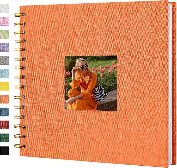 8"x8" Scrapbook Photo Album Linen Cover 20 Sheets 40 Pages White Paper | Orange Hardcover Kraft White Pages Memory Book, for Travel Wedding Guest Book Christmas Baby Fits 4x6 & Instant Photos by Hiwhy