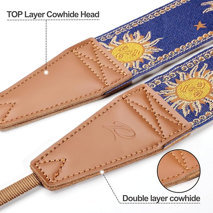 Padwa Lifestyle Sun God Camera Strap - 2" Full Grain Leather Ends, Vintage Sun Face Camera Straps for Photographers, Soft Chamois Velvet Padded Strap Quick Release fits All Cameras - Image 2