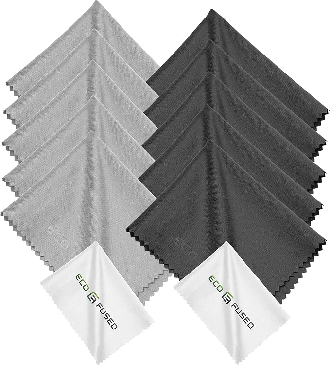Eco-Fused Microfiber Cleaning Cloths - 12 Pack - for Cleaning Glasses, Spectacles, Camera Lenses, iPad, Tablets, Phones, iPhone, Android Phones, Laptops, LCD Screens and Other Delicate Surfaces by Eco-Fused