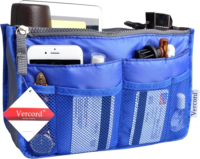 Vercord Purse Organizer Insert for Handbags Bag Organizers Inside Tote Pocketbook Women Nurse Nylon 13 Pockets Sapphire Blue Large - Image 2