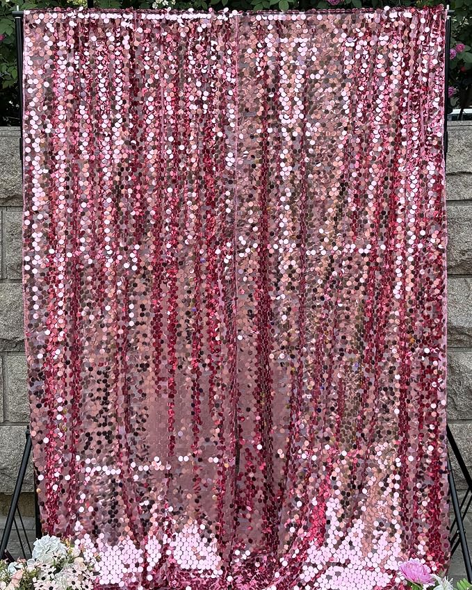 Hot Pink Sequin Backdrop,4 * 10ft Pack of 2 | 18MM Large Sequins, Glitter Sparkle Photography, Party Wedding Birthday, Wall Decor - Image 2