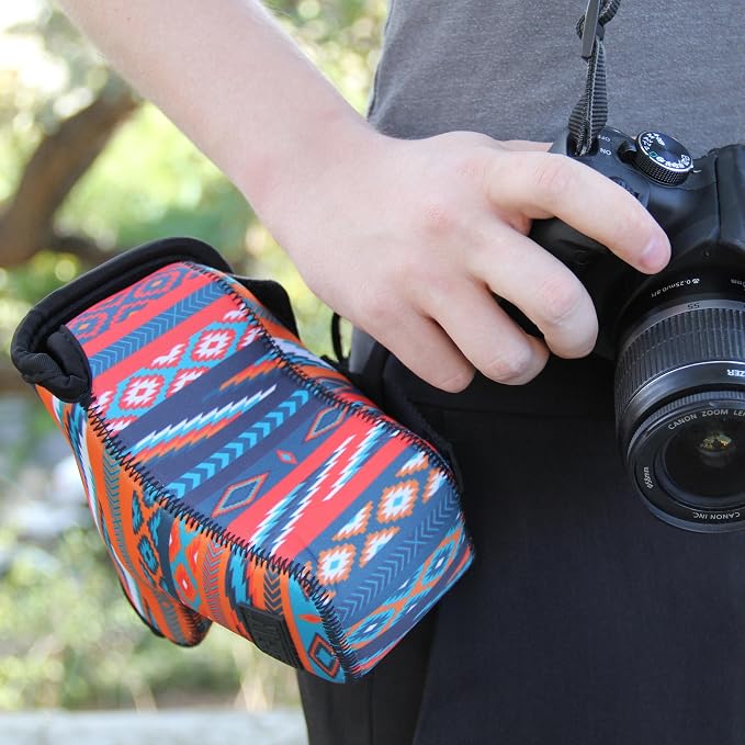 USA Gear Camera Sleeve (Medium) for Compact SLRs Compatible with Canon EOS R100 Nikon Z30 Sony ZV-E10, and more - Padded Neoprene DSLR Case with Zipper Accessory Pocket & Belt Loop (Southwest) - Image 5