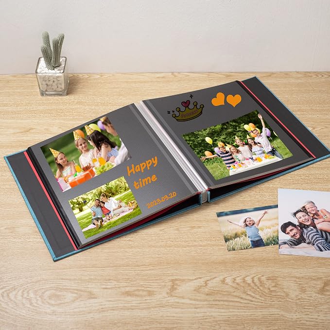 Photo Album Self Adhesive Scrapbook 3x5 4x6 5x7 6x8 Magnetic Album DIY Scrap Book 11x10.6 Inch 40 Black Sticky Pages Linen Cover DIY Photo Album(Sky Blue) - Image 2
