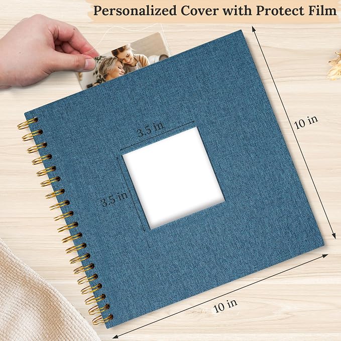 Scrapbook Photo Album Linen Cover, 10 x 10 Inch Hardcover Kraft White Pages Memory Book, for Travel Wedding Guest Book Christmas Baby Shower (40 Sheets/ 80 Pages,Blue) | Navy Hardcover Kraft White Pages Memory Book, for Travel Wedding Guest Book Christ... - Image 2