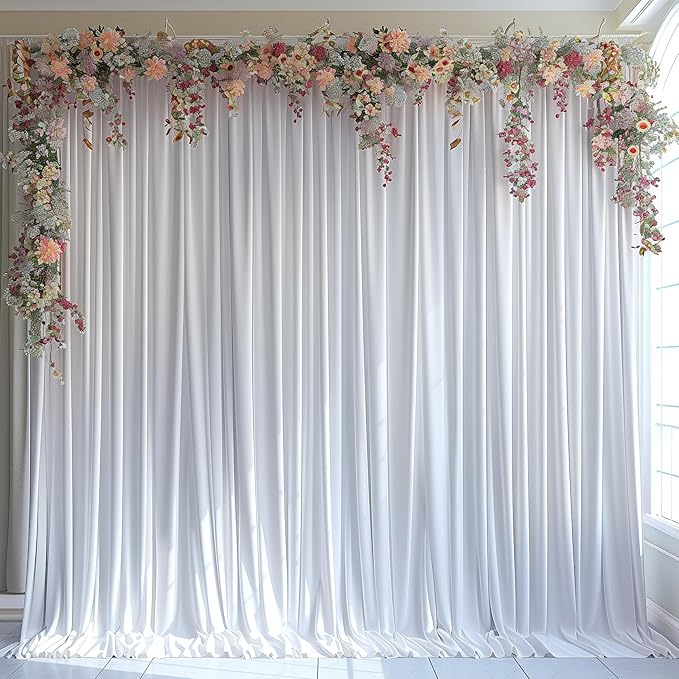 ESGOTBME 20x10ft Wrinkle Free White Backdrop Curtain for Parties Soft Fabric Drapes Wedding White Curtain Backdrop for Birthday Party Decorations Background for Photography 5x10ft, 4 Panels - Image 3