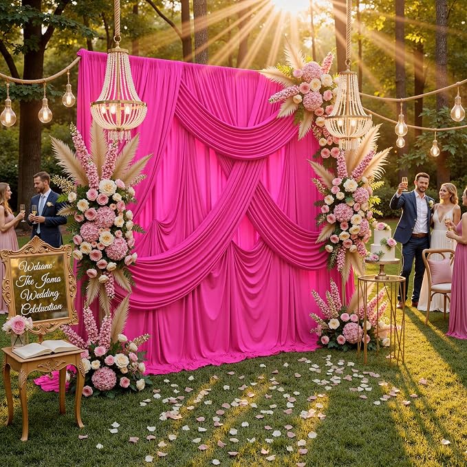 30ftx10ft Wrinkle Free Fuchsia Backdrop Curtains for Parties, Thick Polyester Hot Pink Photo Backdrop Drapes 6 Panels 5x10ft for Weddings Birthday Photography Background Curtains - Image 7