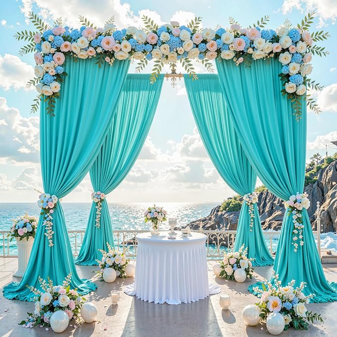 10 ft x 40 ft WWrinkle Free Turquoise Backdrop Curtain for Parties, Thick Polyester Teal Photo Backdrop Drapes,8 Panels 5ft x 10ft for Baby Shower Wedding Engagement Birthday Mermaid Party - Image 2