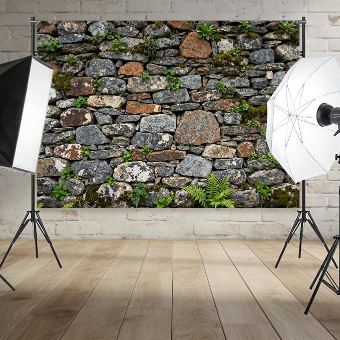 10x6.5ft Brick Stone Wall Backdrop Stone Wall Greenery Banner | Stone Backdrop for Photo Background Wedding Kids Birthday Photo Studio Vinyl Prop - Image 7