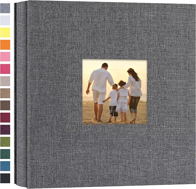 potricher Photo Album 4x6 Pictures, 200 Pockets, Linen Cover, Gray | Linen Cover, Front Window, Large Capacity 4x6 Picture Albums, Photo Book for Family, Wedding, Anniversary, Baby, Keepsake by potricher