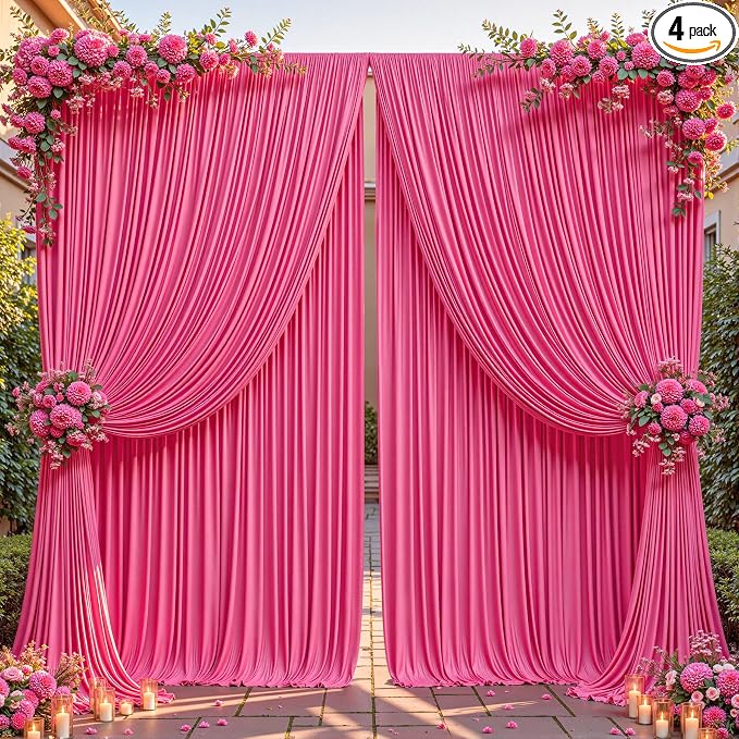 16ftx10ft Wrinkle Free Hot Pink Backdrop Curtain - 10 Feet Photography Backdrop Drapes, Silky Polyester Back Drop Cloth for Wedding Baby Shower Balloon Arch Background by Unknown