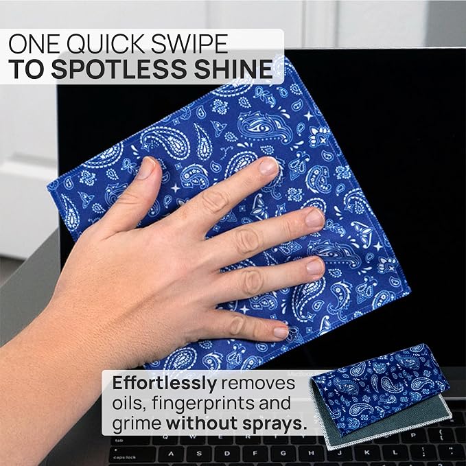 Microfiber Wholesale Quick Cloth Glasses Cleaning Cloths 8x8 Paisley Blue | 1-Pack with Case | Double-Sided Lens Cleaner Eyeglasses, Camera, Screens & Glass | Reusable Microfiber Glass Polishing Cloths - Image 2