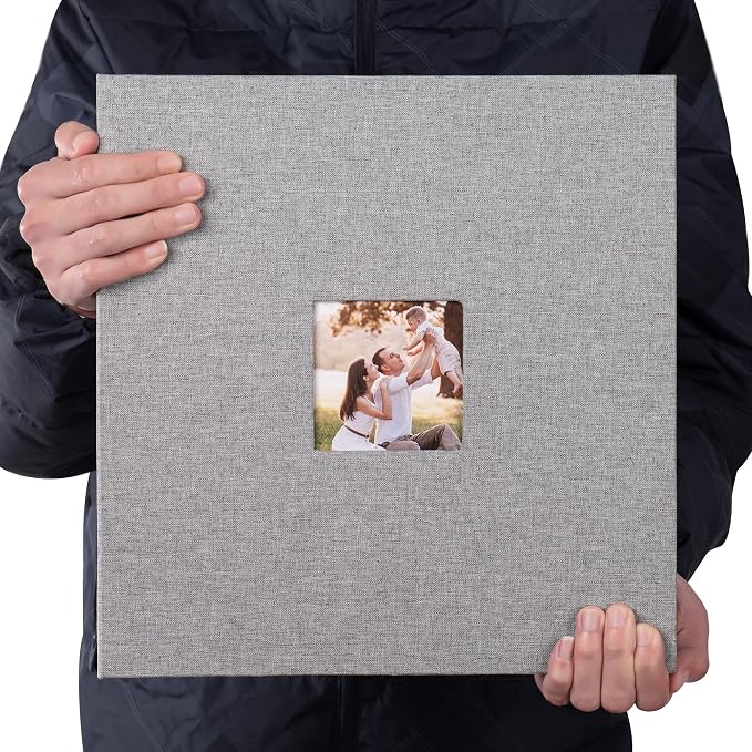 HoneyTolly Large Photo Album Self Adhesive, DIY Scrapbook Album for 600 Photos, 13"x12.6" 120 Pages Linen Cover Memory Book(Grey) - Image 7