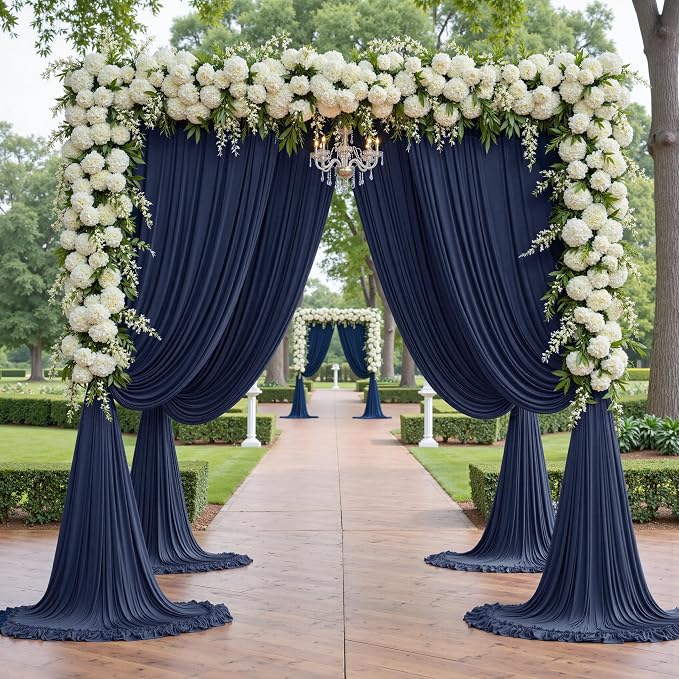 20x12 ft Navy Blue Backdrop Curtains for Weddings, Birthdays and Photos | 4 Panels 5x12 ft, Wrinkle-Free Polyester Drapes, Washable, Ironable, 4 in Rod Pocket for Baby Showers Photography Background - Image 3