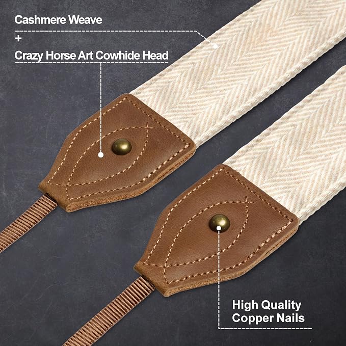 Padwa Lifestyle 2" Wide Classic Crazy Horse Art Cowhide Head Cotton Camera Straps for Photographers - Image 2