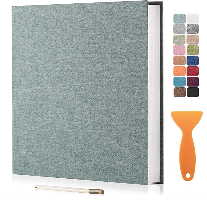 Large Photo Album Self Adhesive Scrapbook Album for 4×6 5×7 8×10 Pictures DIY Magnetic Linen Cover Album 40 Pages for Family Wedding Gifts with Metal Pen and Plastic Board by HenPisen