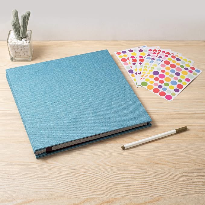Photo Album Self Adhesive Scrapbook 3x5 4x6 5x7 6x8 Magnetic Album DIY Scrap Book 11x10.6 Inch 40 Black Sticky Pages Linen Cover DIY Photo Album(Sky Blue) - Image 6