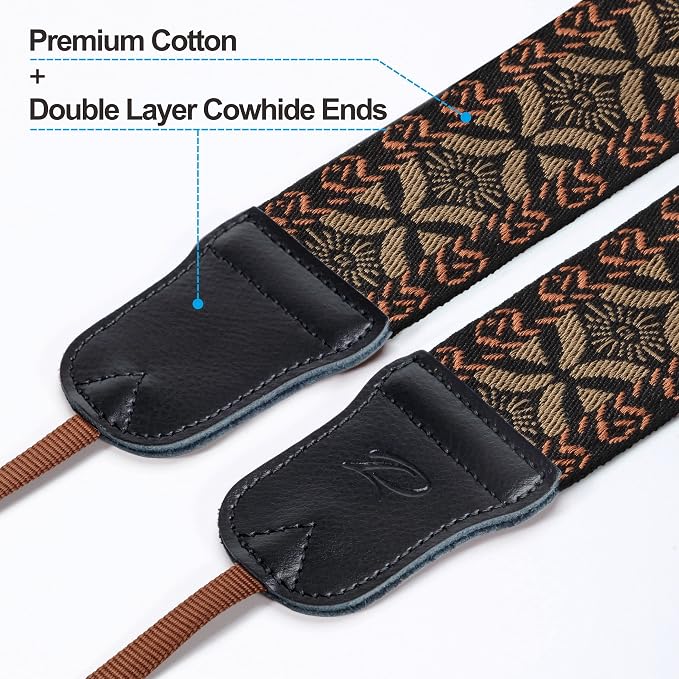 Padwa Lifestyle Mystic Grey Embroidered Camera Strap - Double Layer Cowhide Ends,2" Cotton Woven Camera Straps, Adjustable Vintage Neck&Shoulder Strap for All DSLR Cameras,Great Gift for Photographers - Image 2