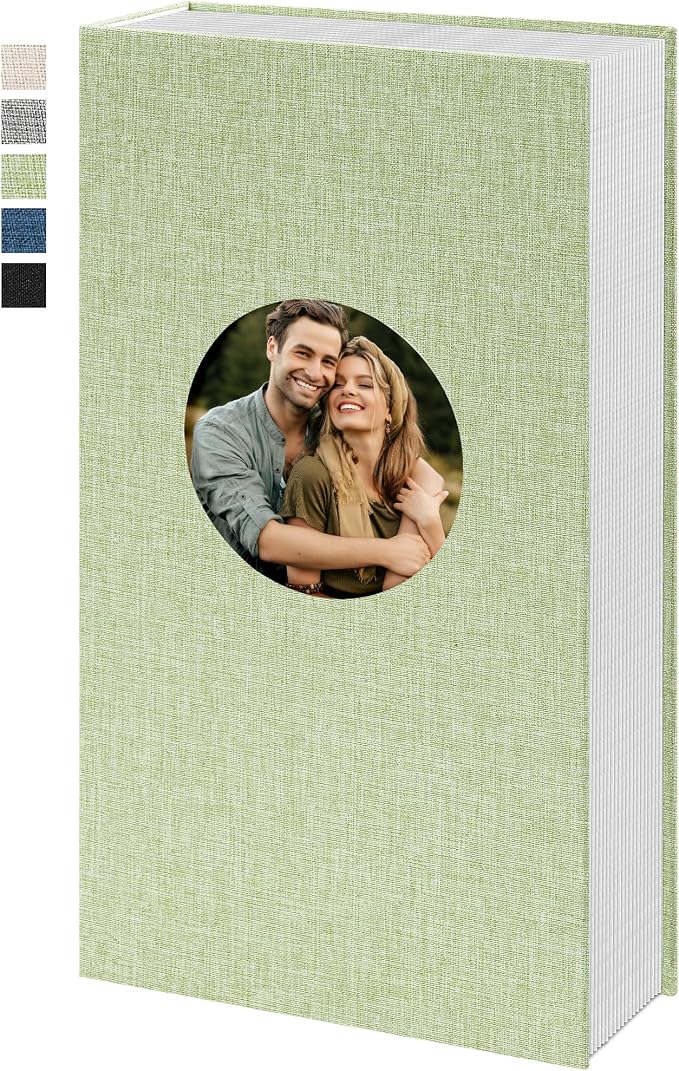 Vienrose Photo Album 4x6 Photos 420 Pockets Linen Cover Slip-in Photo Book with Round Window for Wedding, Vacation Memories, Personalized Picture Organizer, Green by Vienrose