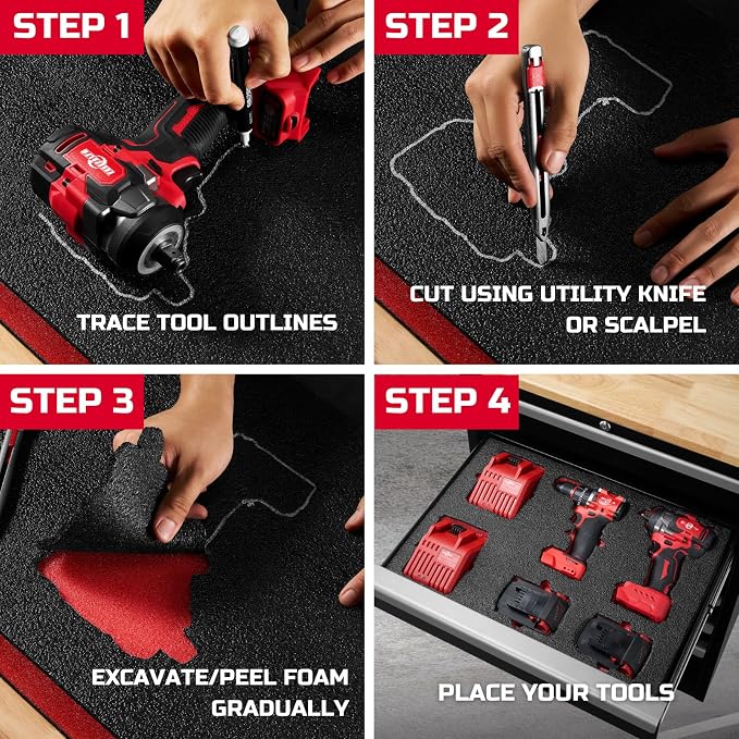 ONREVA Tool Box Foam Organizer 48x24x1.5 inch 1PC, Kaizen Sheets for Pro Tool Control, Custom Tool Shadow Inserts for Cases & Drawers, High Density Polyethylene Foam, Black with Red - Image 4