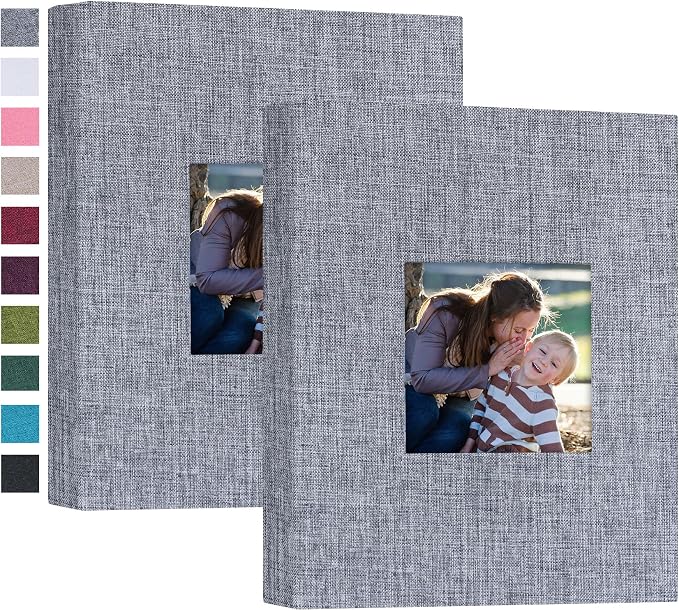 Mublalbum 2 Pack Small Photo Album 5x7, 52 Pockets, Linen Cover,Gray | Linen Cover with Display Window, 52 Vertical Pockets, Portable Mini Picture Book for Artwork Postcards, Picture Storage by Mublalbum