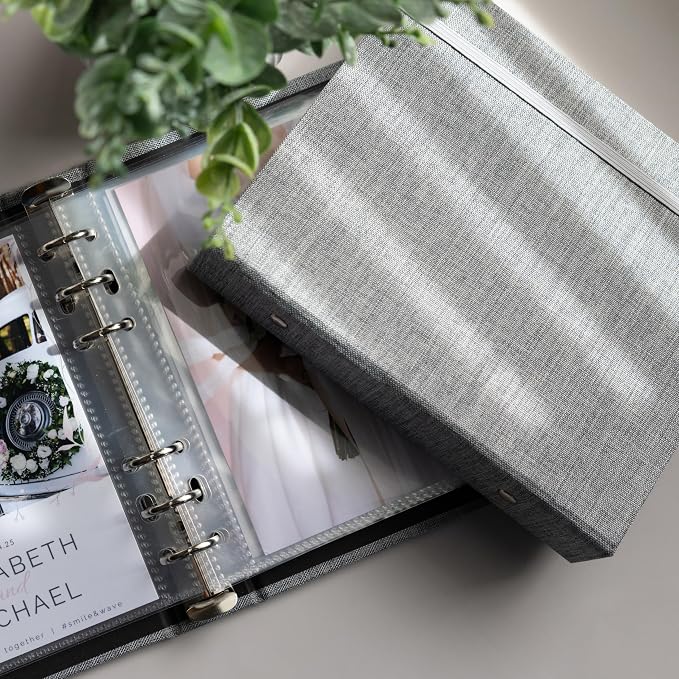 Photo Album For 2X6 Photo Booth Slip In Strips And 4X6 Pictures - 6 Ring Notebook Binder With 20 2 By 6 Sleeves - Fits 80 Photobooth Prints (SIMPLE GREY - LINEN HARDCOVER, 4X6) - Image 5