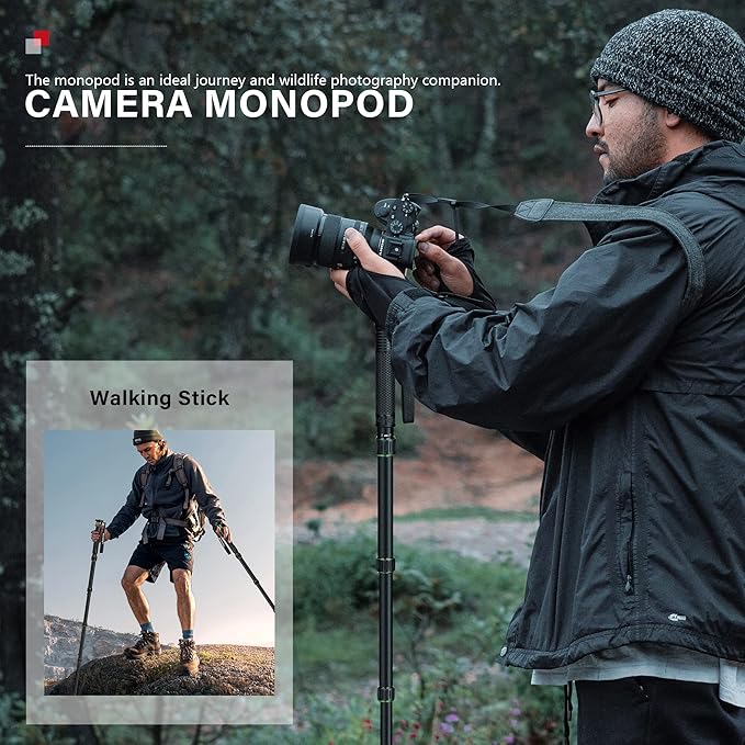 Camera Monopod Aluminum Portable Compact Lightweight Travel Monopod with Carrying Bag Walking Stick Handle,for DSLR Canon Nikon Sony Video Camcorder (Aluminum, Green&Black) - Image 6