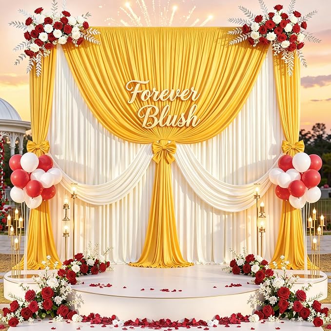 20 ft x 10 ft Wrinkle Free Yellow Backdrop Curtain for Parties, Ginger Polyester Photo Backdrop Drapes,Thick Background 4 Panels 5ft x 10ft for Baby Shower Wedding Birthday Party Backdrop Stand - Image 4