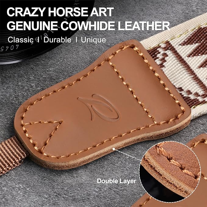 Padwa Lifestyle Diamonds Camera Strap - 1.5" Crazy Horse Cowhide Ends Camera Straps for Photographers, Cute Cotton Weave Soft Suede Fabric Padded Strap fits All Cameras for Adults & Kids - Image 3