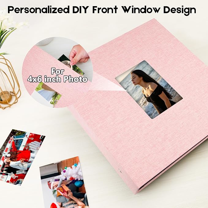 Aevdor Large Capacity 4x6 Photo Album, 1000 Photos, Linen Cover, Pink | 3 Horizontal + 2 Vertical per Side, Acid-Free Black Inner Pages, Front Display Window, Family, Wedding & Everyday Photos - Image 5