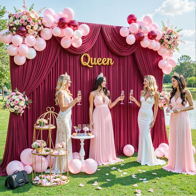 Burgundy Backdrop Curtain for Parties Wedding Wrinkle Free Maroon Photo Curtains Backdrop Drapes Fabric Decoration for Birthday Engagement Ceremony 5ft x 7ft,2 Panels - Image 3