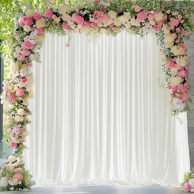 Ivory Backdrop Curtain for Wedding Parties Backdrop Drapes 10x10FT | Wrinkle Free Polyester Curtain Backdrop Ivory Draping Fabric for Backdrop Photoshoot Birthday Party Background,2 Panel 5x10FT by Wokceer