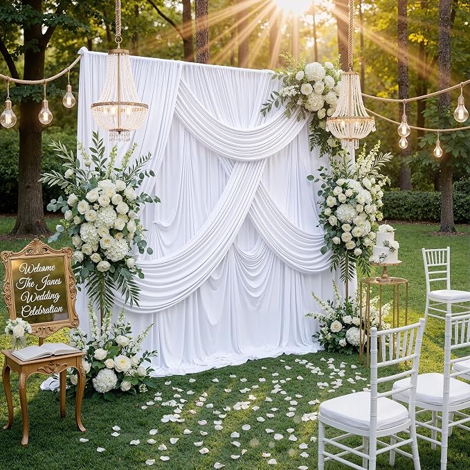 NSSONBEN 10x10 ft Wrinkle Free White Backdrop Curtains for Parties, Polyester Photo Backdrop Drapes 2 Panels 5x10ft for Wedding Birthday Party Photography Background Indoor Outdoor - Image 8